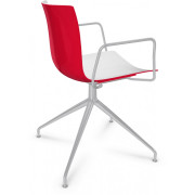 Arper - Catifa 46 0368 Armlehnstuhl Sternfuß zweifarbig - Weiß-Rot | Alu glänzend
