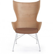 Kartell - K/Wood Sessel Leder - Buche dunkel / Verchromt