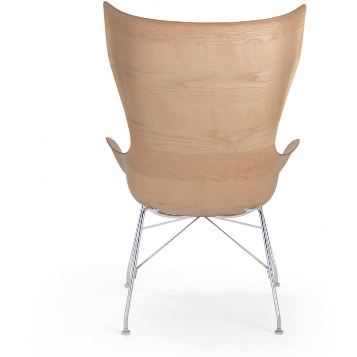 Kartell - K/Wood Sessel Leder - Buche dunkel / Verchromt
