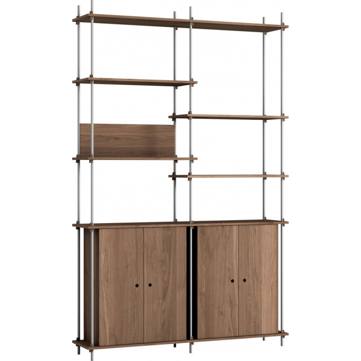 Moebe - Shelving System s.255.2.H Regal -  Doppelt - Eiche geräuchert / Edelstahl