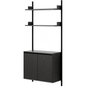 New Works - Wandregal 1900 mit Schränken hoch - Esche Schwarz / Schwarz