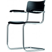 Thonet - S 43 F Freischwinger - TP 29 Schwarz Beize (Gestell: Chrom)