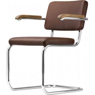 Thonet - S 64 PV Freischwinger - Nubukleder 9 Dunkelbraun (Gestell: Chrom / Nussbaum Pure Materials) Thonet - S 64 PV Freischwinger - Nubukleder 9 Dunkelbraun (Gestell: Chrom / Nussbaum Pure Materials)