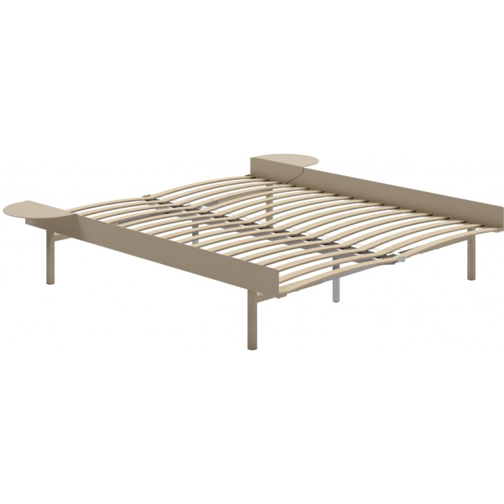 Moebe - Bett Hoch 160 cm mit Lattenrost - Sand | 2 Tische Moebe - Bett Hoch 160 cm mit Lattenrost - Sand | 2 Tische