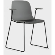 La Palma - Seela Kufenstuhl mit grauen Armlehnen - Holz schwarz gebeizt (Sitzschale: Polypropylen)