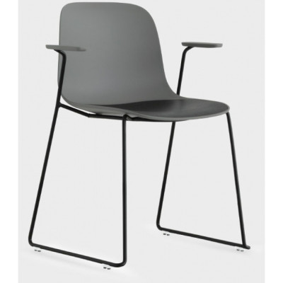 La Palma - Seela Kufenstuhl mit grauen Armlehnen - Holz schwarz gebeizt (Sitzschale: Polypropylen) La Palma - Seela Kufenstuhl mit grauen Armlehnen - Holz schwarz gebeizt (Sitzschale: Polypropylen)