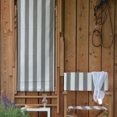 Jan Kurtz - Maxx Regiesessel Teak mit Streifenmuster - Weiß / Hellgrau