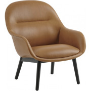 Muuto - Fiber Lounge Sessel mit Holzgestell - Refine Leder Cognac / Anthrazit Schwarz