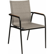 Stern - Vento Stapelsessel mit Teakarmlehnen - Aluminium Schwarz matt / Textil Leinen Grau
