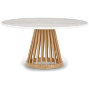 Tom Dixon - Fan Tisch Ø90 cm -  Eiche natur - Weiß Marmor