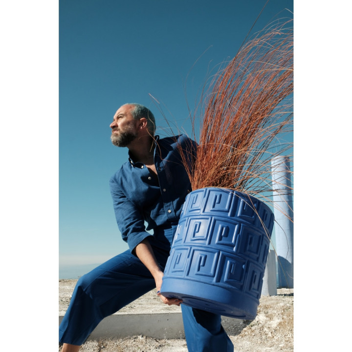 Seletti - Magna Graecia Vase mit Untersetzer Greca Blau Seletti - Magna Graecia Vase mit Untersetzer Greca Blau