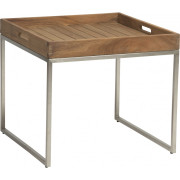 Stern - Tabletttisch Edelstahl mit Teak-Tablett