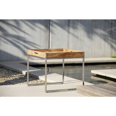 Stern - Tabletttisch Edelstahl mit Teak-Tablett Stern - Tabletttisch Edelstahl mit Teak-Tablett